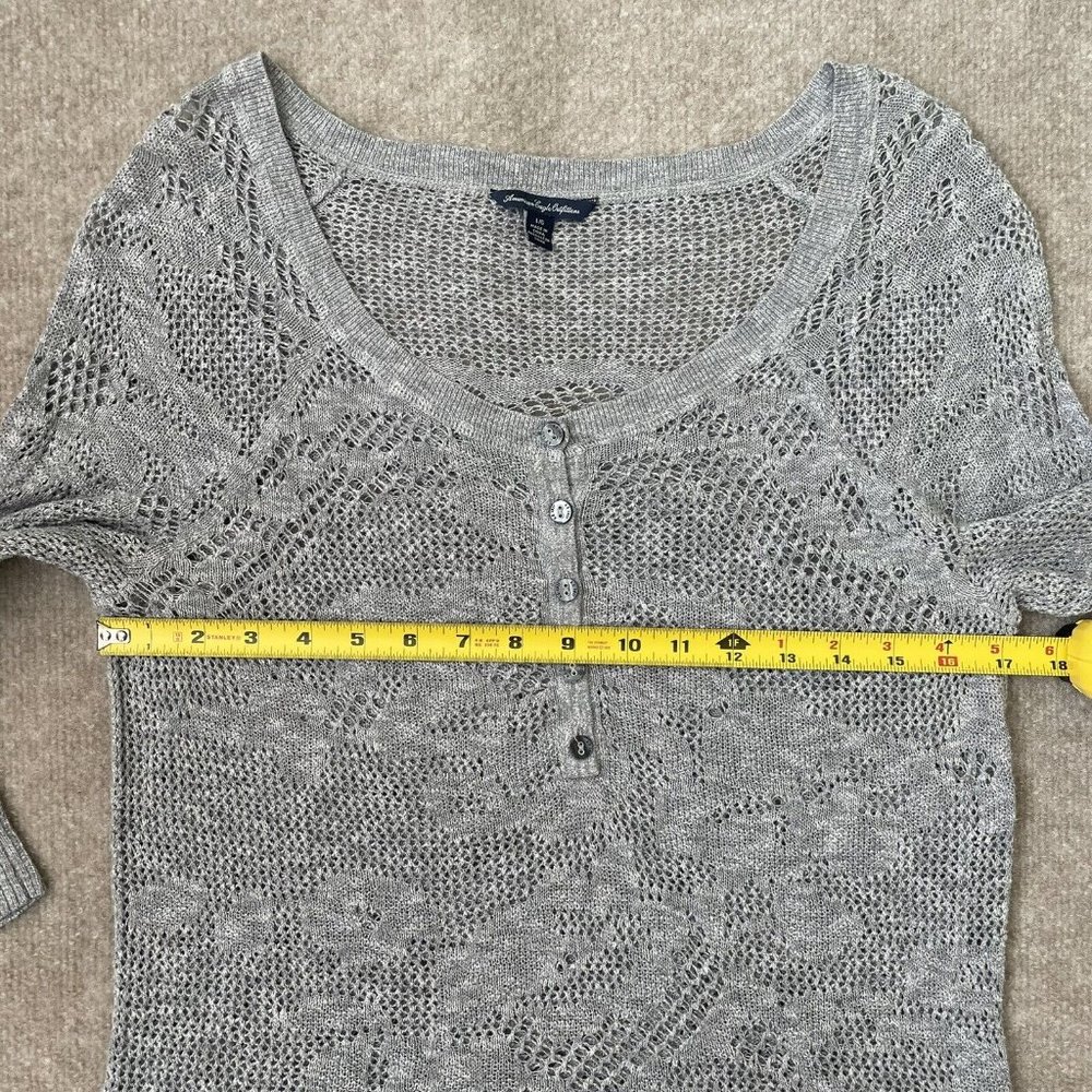 American Eagle Sweater Womens Large Grey Open Knit 3/4 Sleeve Lightweight Top - Picture 5 of 7